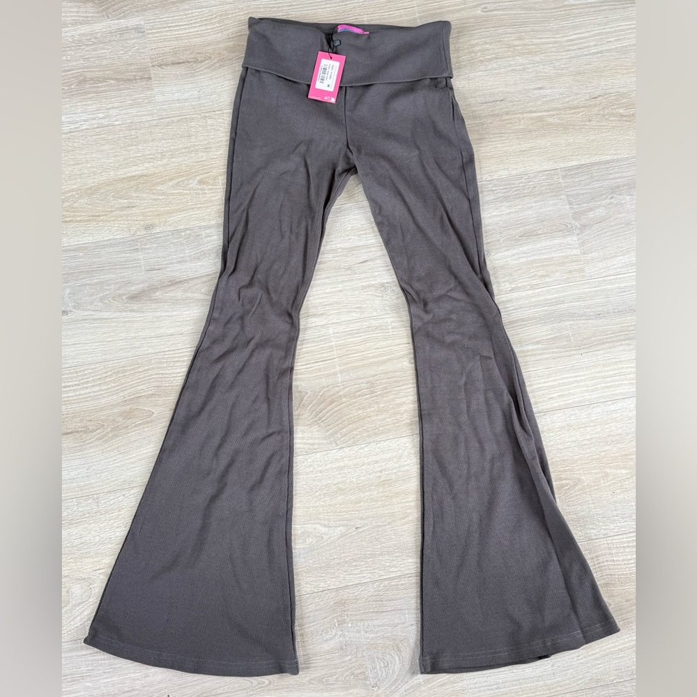 Edikted Gray Flare Pants with Wide Waistband